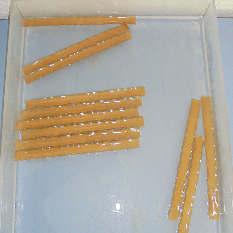 Samples of modified paper during water storage tests